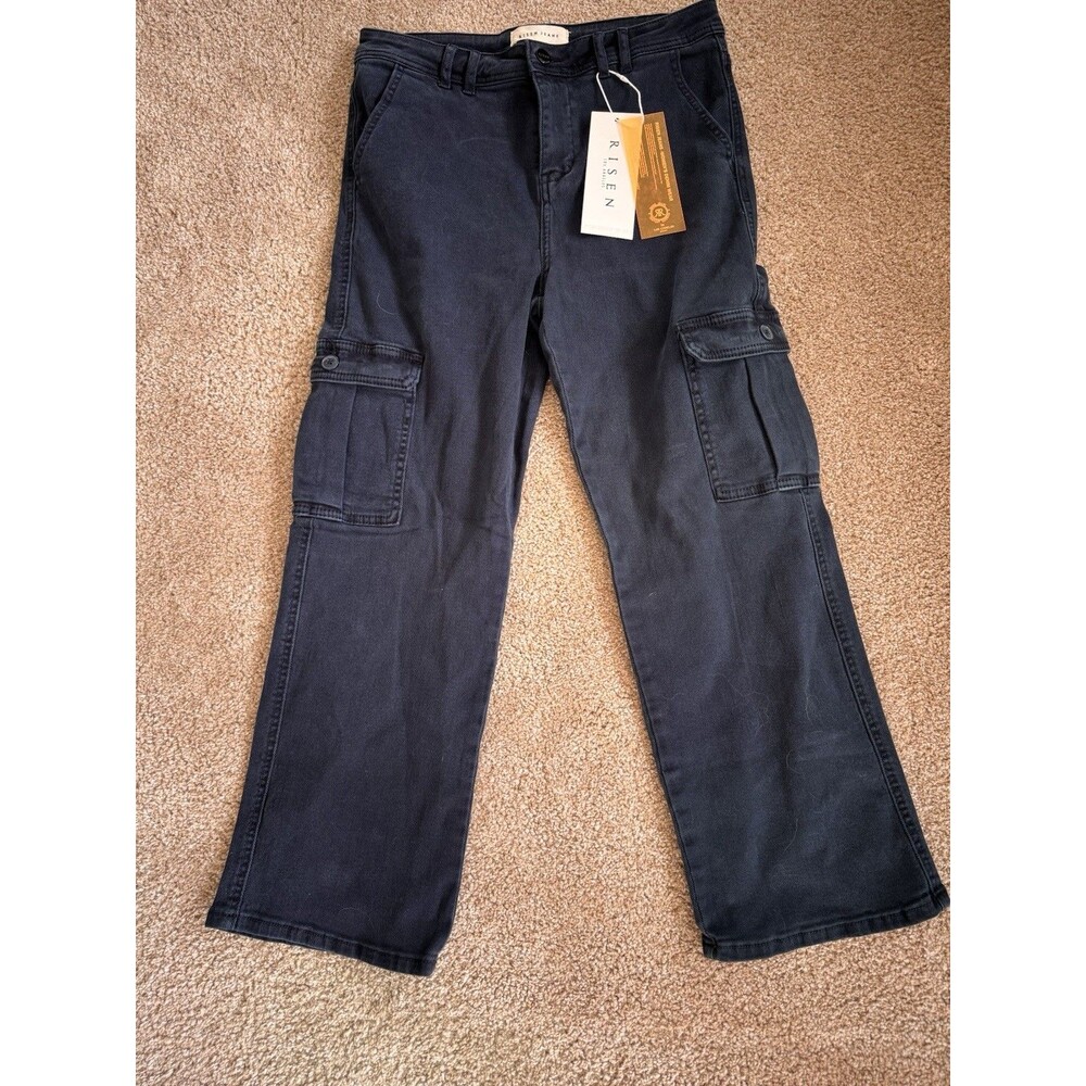 Risen Jeans 9/29 Cargo High Rise Navy Blue Stretch Denim Womens Jeans NWT - Picture 4 of 8